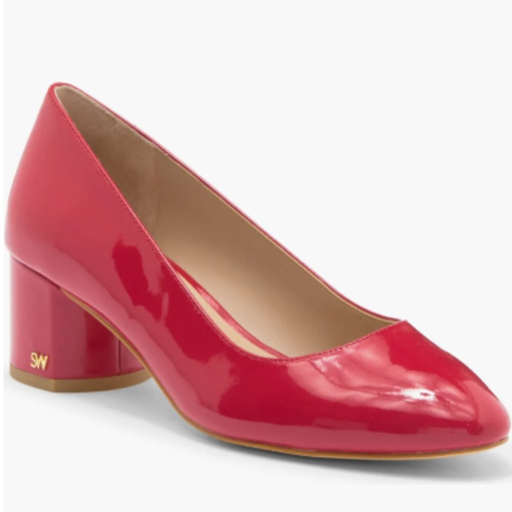 Stuart Weitzman Red Heels Glossy Block Bridget 50 Pumps Size 7